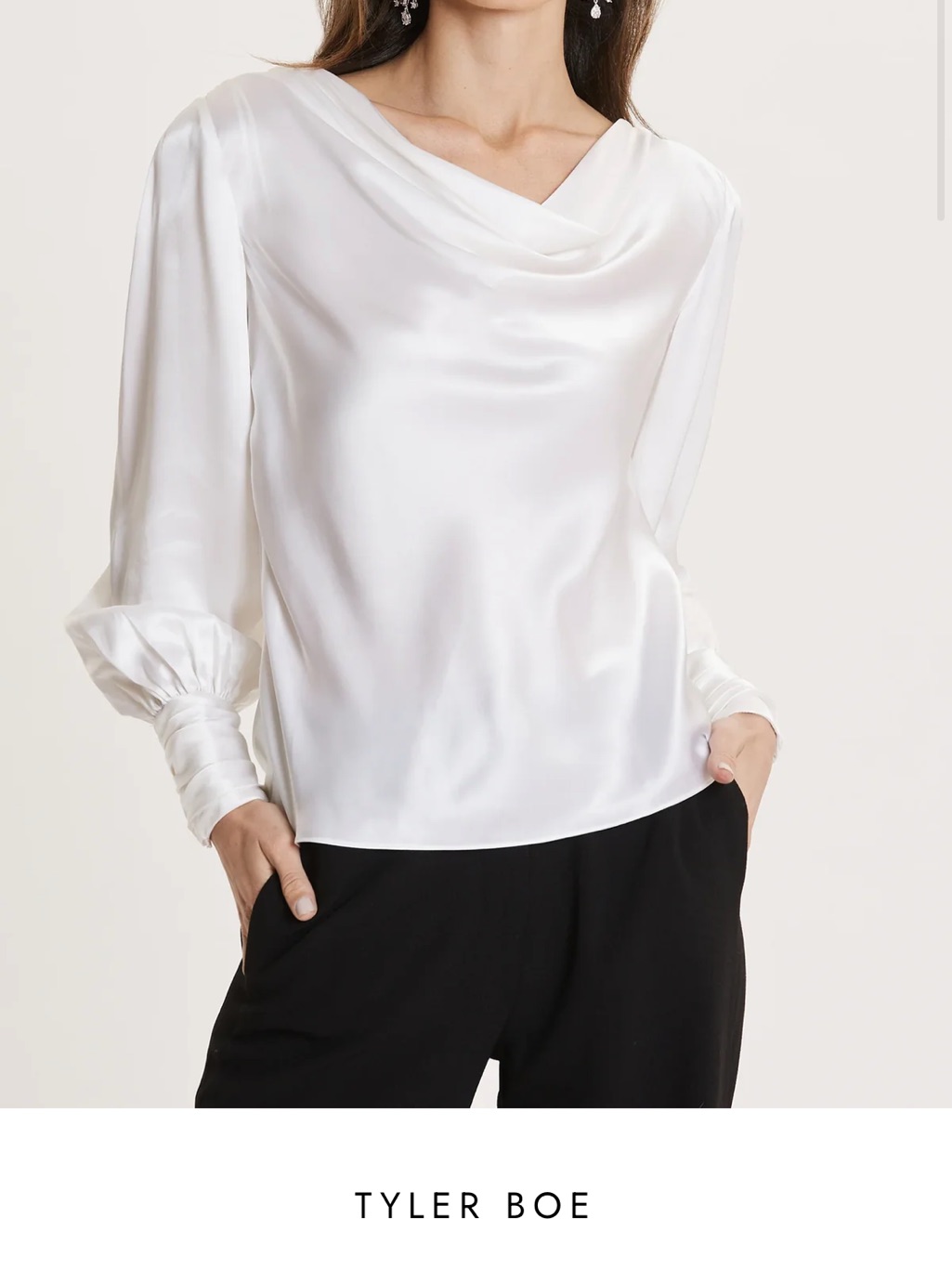 Tyler Boe Ivory Satin Cowl-Neck Blouse